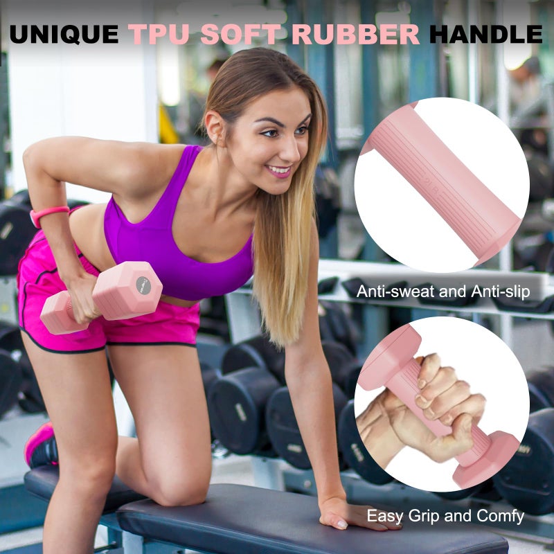 Fragraim Adjustable Dumbbells Set  4 in 1 Hand Weights Set for Women Men 10 LB Dumbbells Pair Each 2lbs 3lbs 4lbs 5lbs Weights Dumbbells Set with TPU Soft Rubber Handle for Home Gym Exercise Fitness - Pink - Image 4
